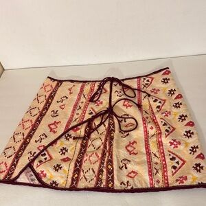 Urban Outfitters Red and Cream Patterned Faux Wrap Mini Skirt